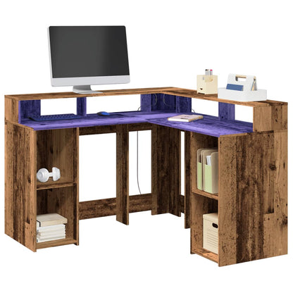 vidaXL Bureau avec lumières LED vieux bois bois d'ingénierie