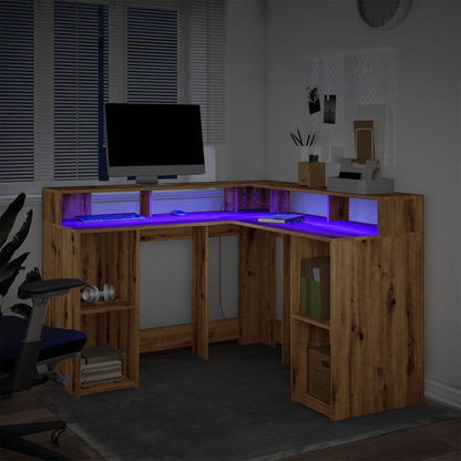 vidaXL Bureau avec lumières LED chêne artisanal bois d'ingénierie