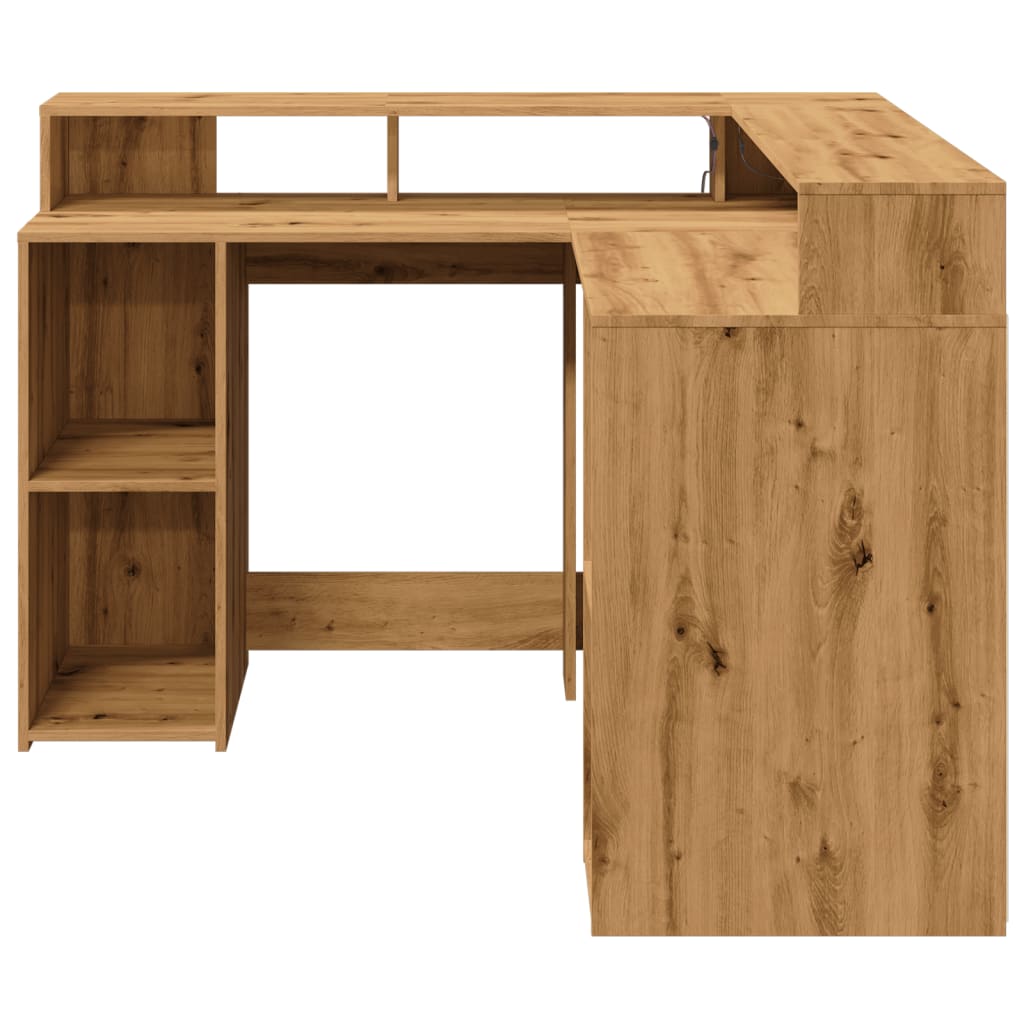 vidaXL Bureau avec lumières LED chêne artisanal bois d'ingénierie