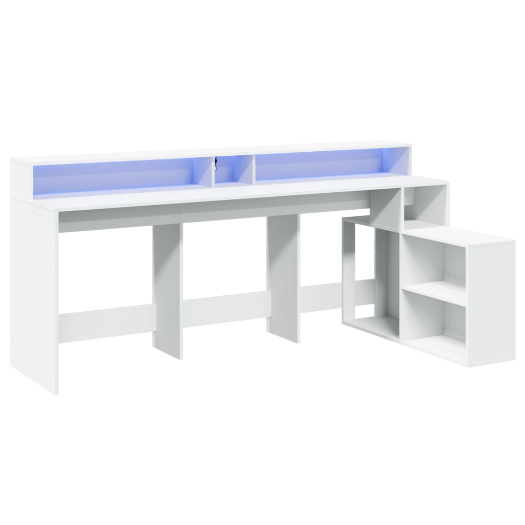 vidaXL Bureau avec lumières LED blanc 200x104x91 cm bois d'ingénierie
