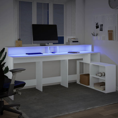 vidaXL Bureau avec lumières LED blanc 200x104x91 cm bois d'ingénierie