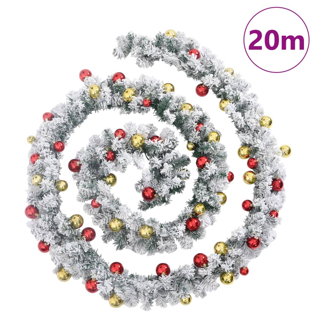 vidaXL Guirlande de Noël avec boules et lumières LED vert 20 m PVC