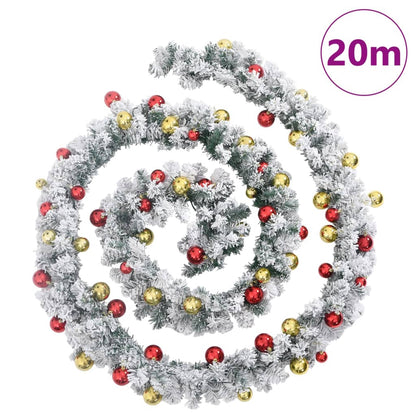 vidaXL Guirlande de Noël avec boules et lumières LED vert 20 m PVC
