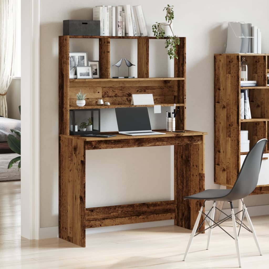 vidaXL Bureau avec étagères vieux bois 102x45x148 cm bois d'ingénierie