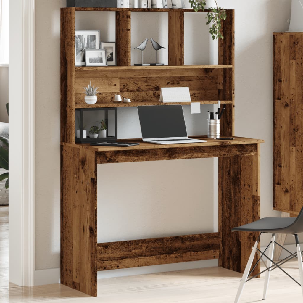 vidaXL Bureau avec étagères vieux bois 102x45x148 cm bois d'ingénierie