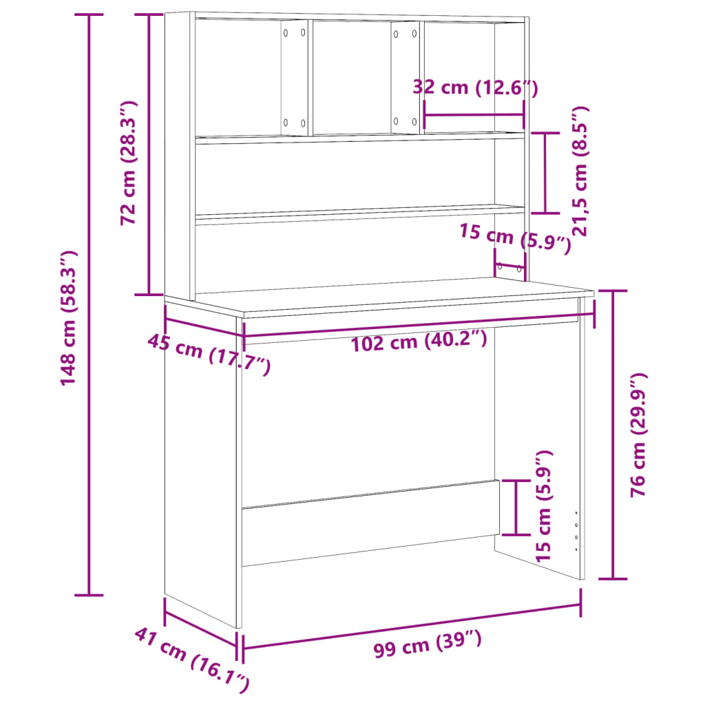 vidaXL Bureau avec étagères vieux bois 102x45x148 cm bois d'ingénierie