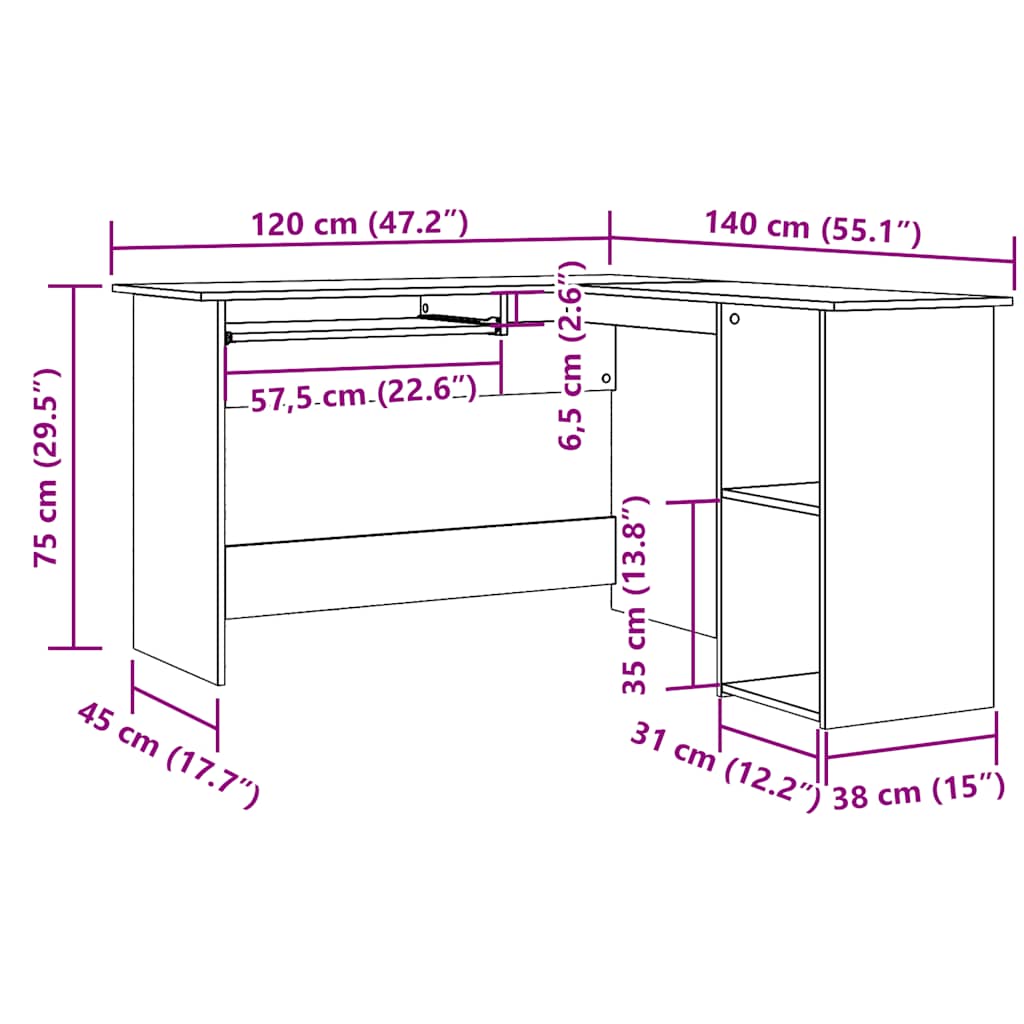 vidaXL Bureau d'angle vieux bois 120x140x75 cm bois d'ingénierie