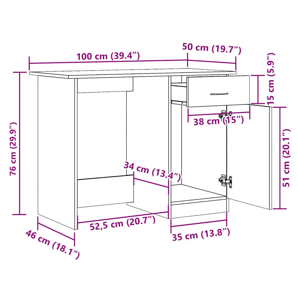 vidaXL Bureau vieux bois 100x50x76 cm bois d'ingénierie