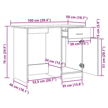 vidaXL Bureau chêne artisanal 100x50x76 cm bois d'ingénierie