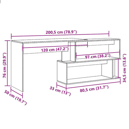 vidaXL Bureau d'angle vieux bois 200,5x50x76 cm bois d'ingénierie