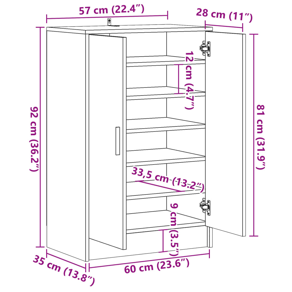 vidaXL Armoire à chaussures chêne artisanal bois d'ingénierie