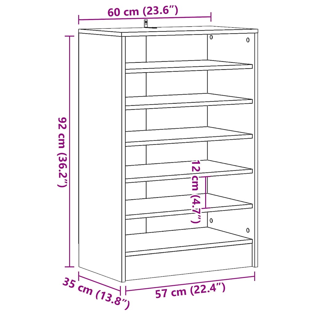 vidaXL Armoire à chaussures vieux bois 60x35x92 cm bois d'ingénierie