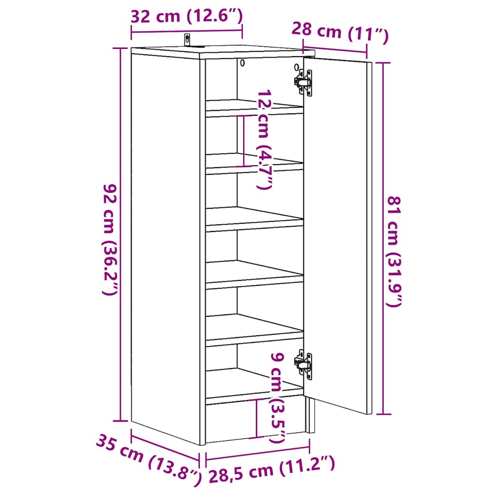 vidaXL Armoire à chaussures chêne artisanal 32x35x92cm bois ingénierie