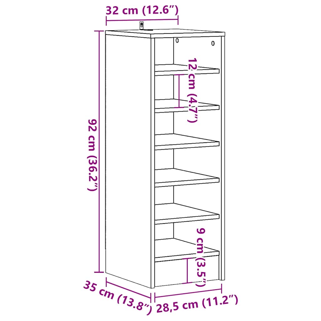 vidaXL Armoire à chaussures vieux bois 32x35x92 cm bois d'ingénierie