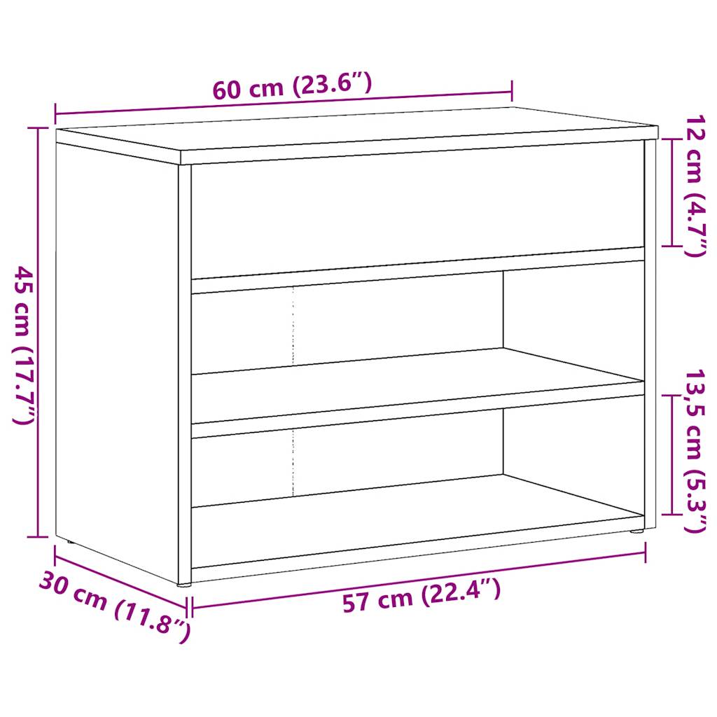 vidaXL Banc à chaussures vieux bois 60x30x45 cm bois d'ingénierie