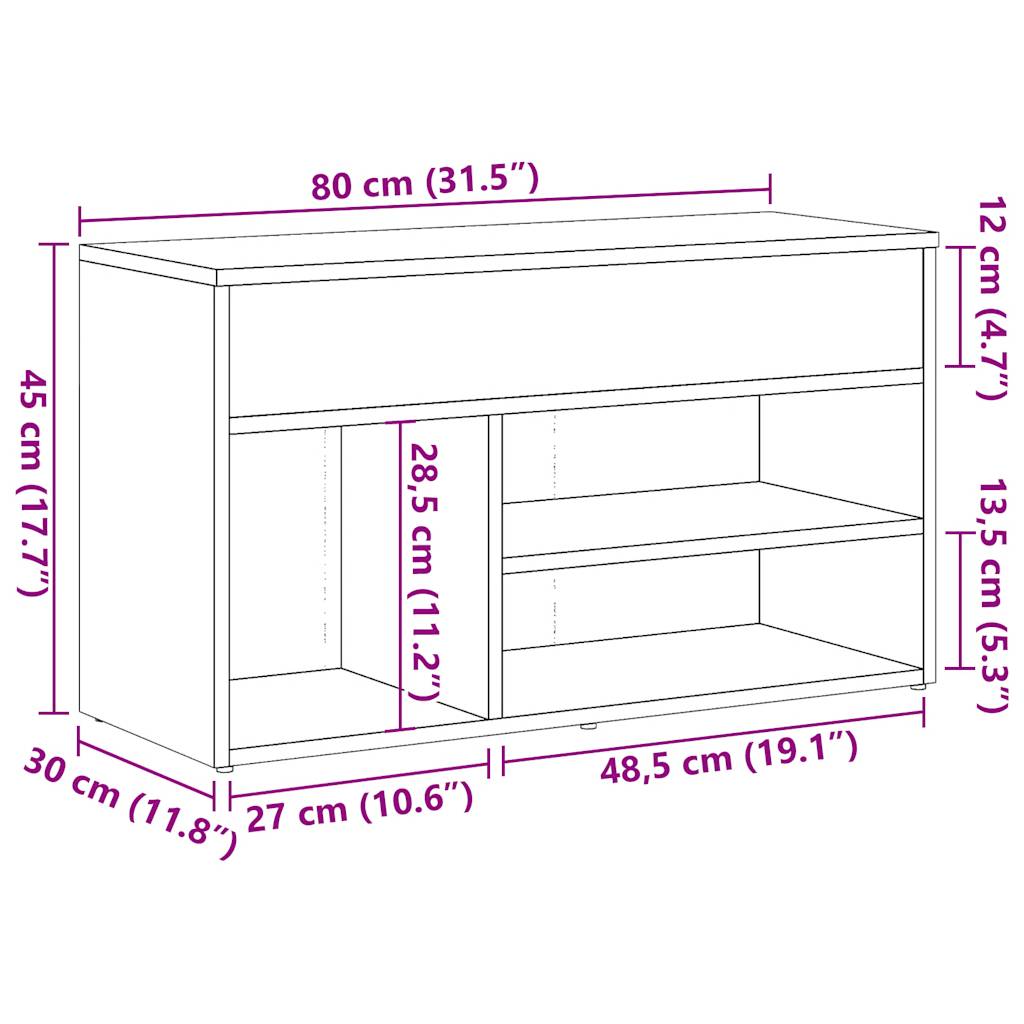vidaXL Banc à chaussures vieux bois 80x30x45 cm bois d'ingénierie