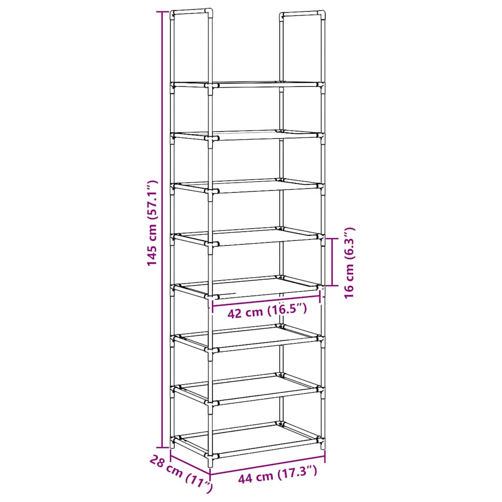 vidaXL Étagère à chaussures 8 niveaux 44x28x145 cm tissu non-tissé