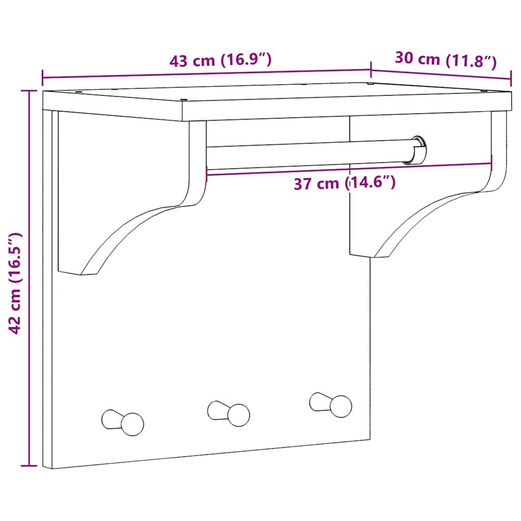 vidaXL Porte-manteau mural SANDNES 43x30x42 cm bois massif pin
