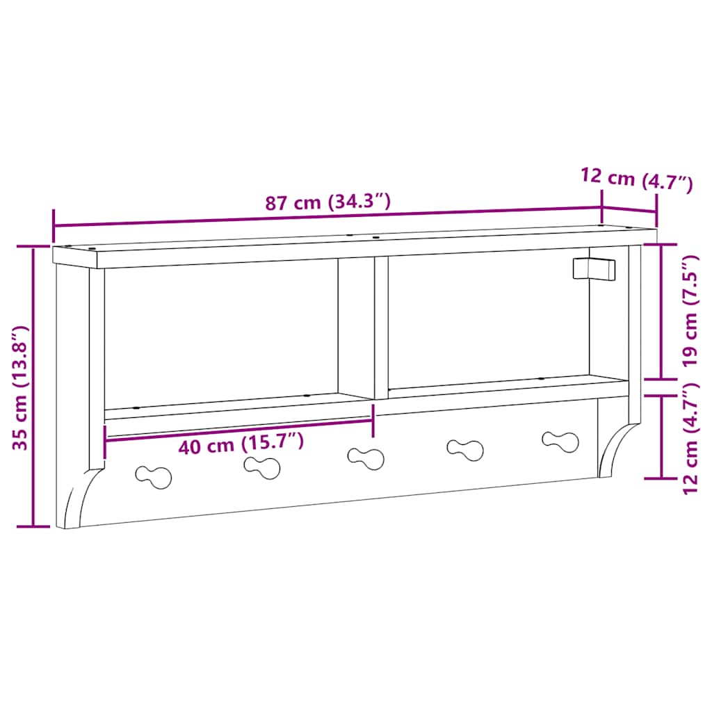 vidaXL Porte-manteau mural SANDNES 87x12x35 cm bois massif pin