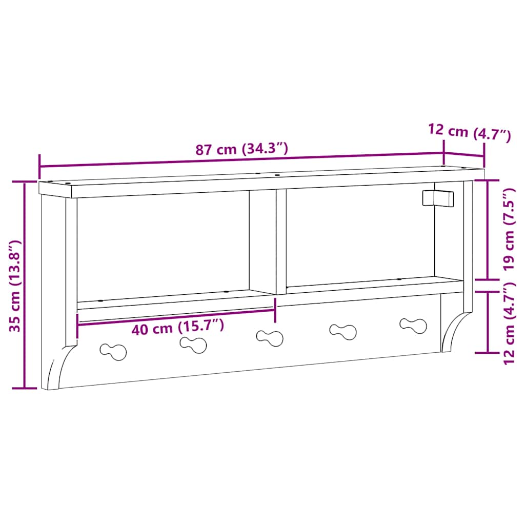 vidaXL Porte-manteau mural SANDNES 87x12x35 cm bois massif pin