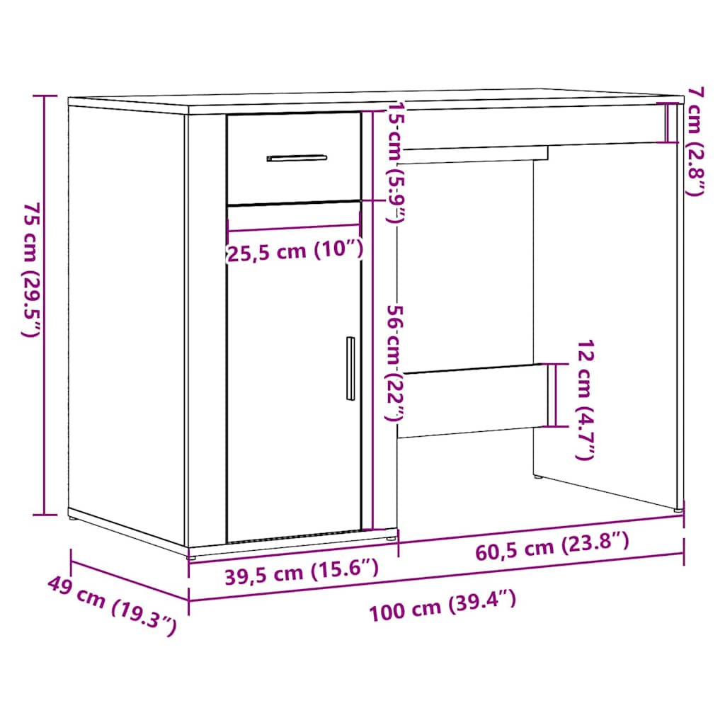 vidaXL Bureau vieux bois 100x49x75 cm bois d'ingénierie