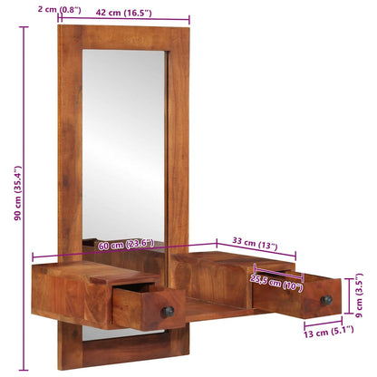 vidaXL Miroir mural avec tiroirs 60x33x90 cm bois massif d'acacia