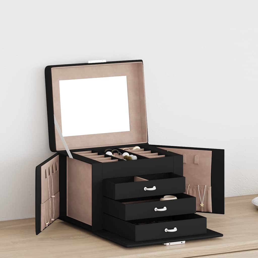 vidaXL Boîte à bijoux 4 niveaux miroir verrouillable noir
