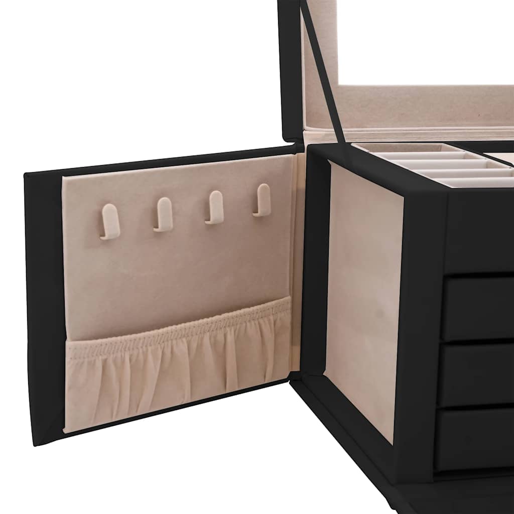vidaXL Boîte à bijoux 4 niveaux miroir verrouillable noir