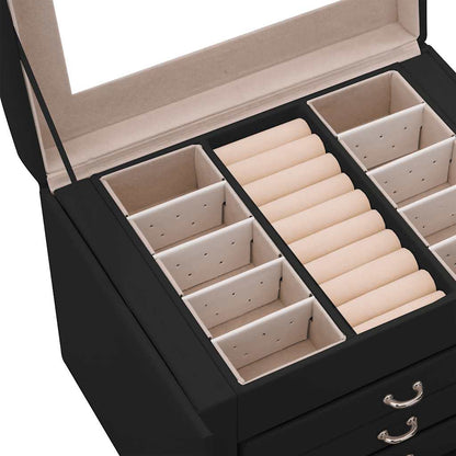 vidaXL Boîte à bijoux 4 niveaux miroir verrouillable noir