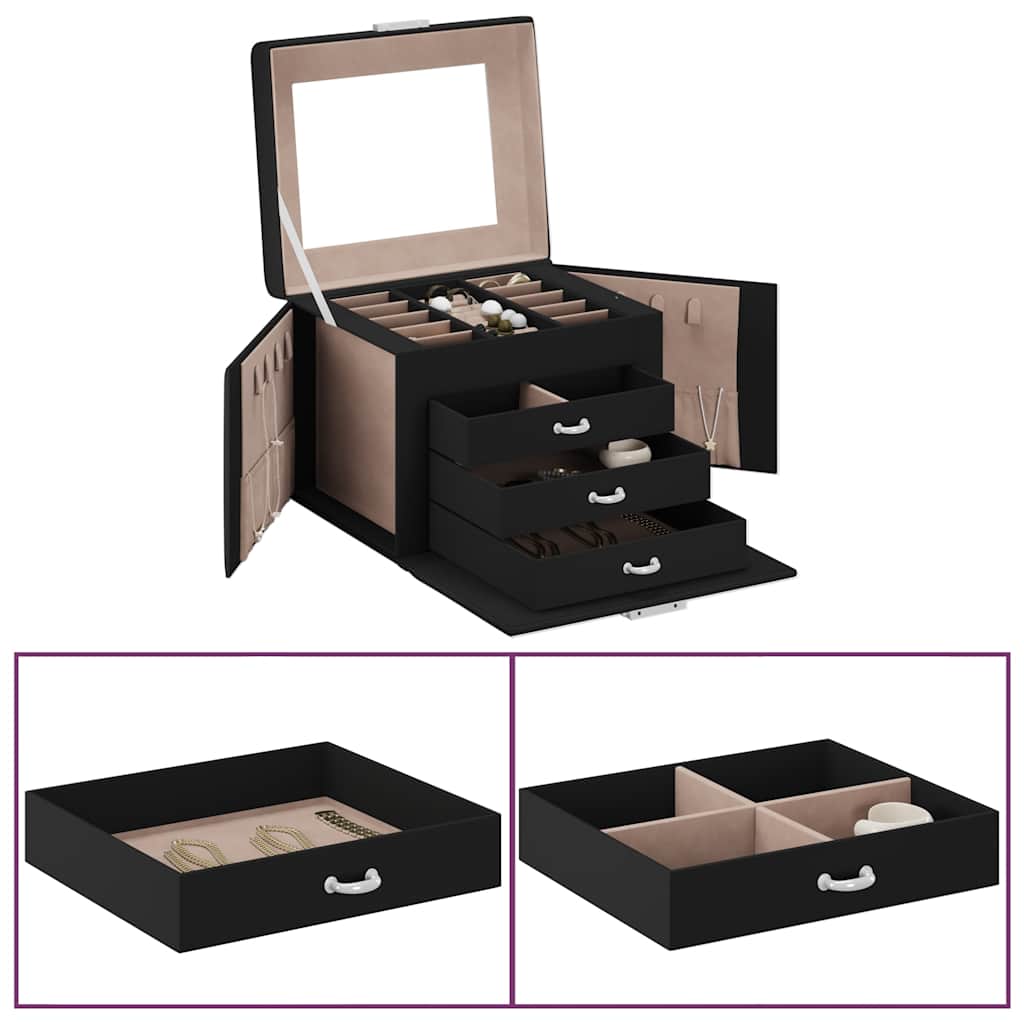 vidaXL Boîte à bijoux 4 niveaux miroir verrouillable noir
