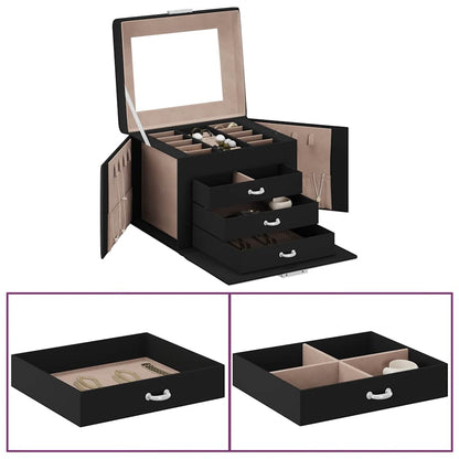 vidaXL Boîte à bijoux 4 niveaux miroir verrouillable noir