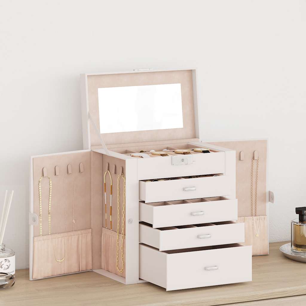 VidaXL Boîte à bijoux 5 niveaux avec miroir verrouillable blanc