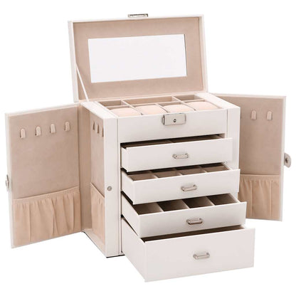 VidaXL Boîte à bijoux 5 niveaux avec miroir verrouillable blanc