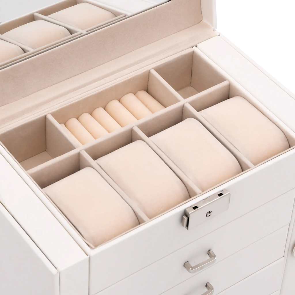 VidaXL Boîte à bijoux 5 niveaux avec miroir verrouillable blanc