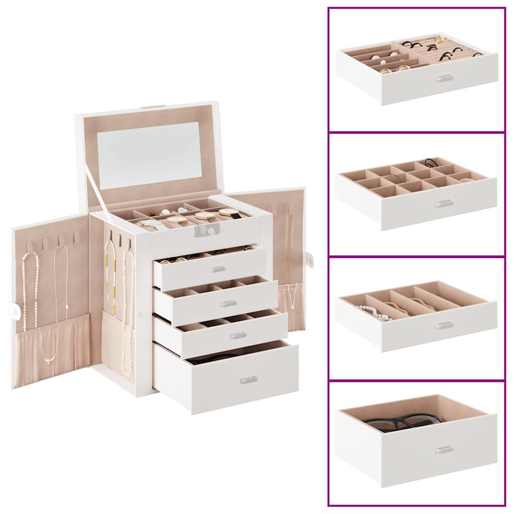VidaXL Boîte à bijoux 5 niveaux avec miroir verrouillable blanc