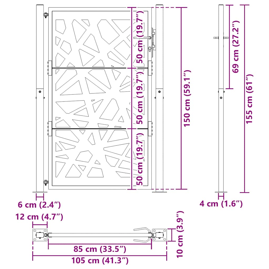 vidaXL Porte de jardin acier résistant aux intempéries design lumière