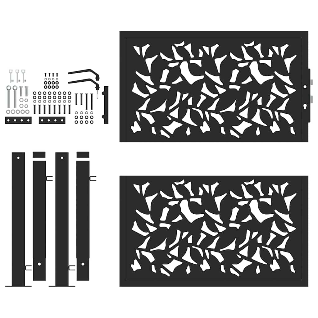 vidaXL Portail de jardin noir 105x105 cm acier conception de feuilles