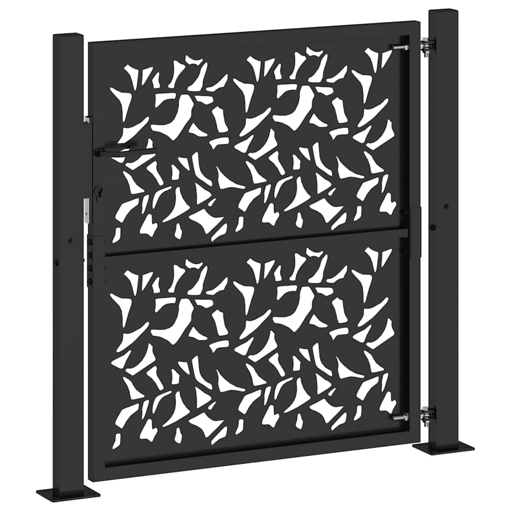 vidaXL Portail de jardin noir 105x105 cm acier conception de feuilles