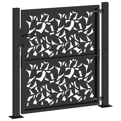 vidaXL Portail de jardin noir 105x105 cm acier conception de feuilles
