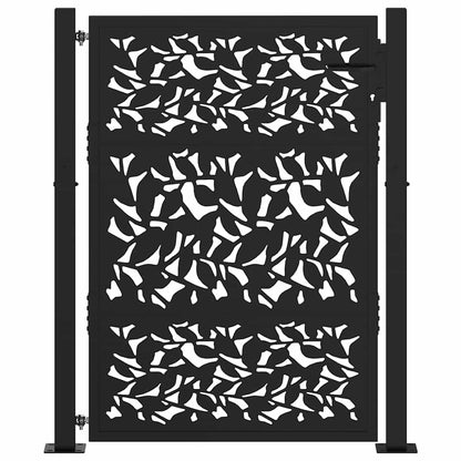 vidaXL Portail de jardin noir 105x130 cm acier conception de feuilles