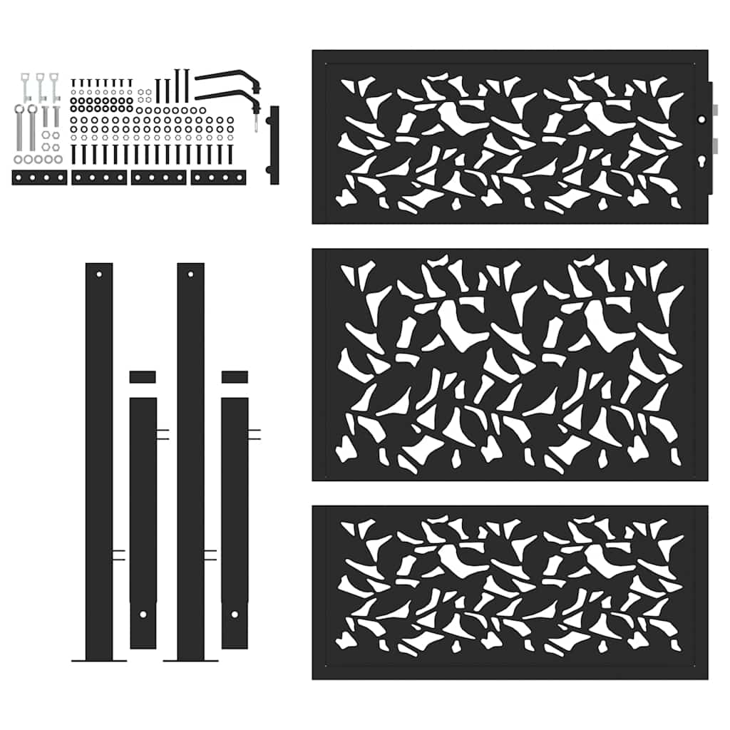 vidaXL Portail de jardin noir 105x130 cm acier conception de feuilles
