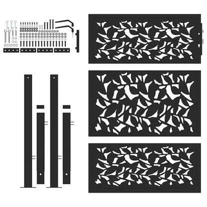 vidaXL Portail de jardin noir 105x130 cm acier conception de feuilles