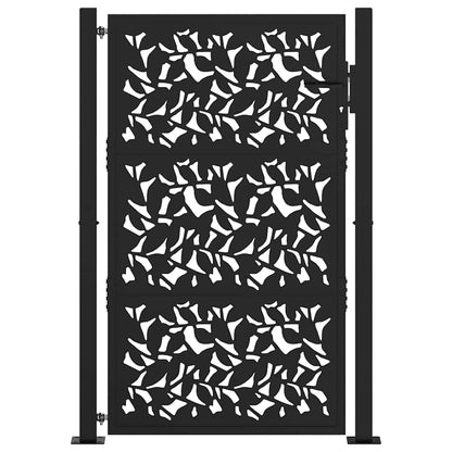 vidaXL Portail de jardin noir 105x155 cm acier conception de feuilles