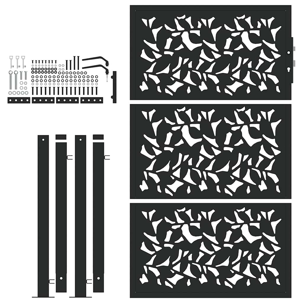 vidaXL Portail de jardin noir 105x155 cm acier conception de feuilles