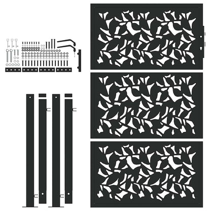 vidaXL Portail de jardin noir 105x155 cm acier conception de feuilles