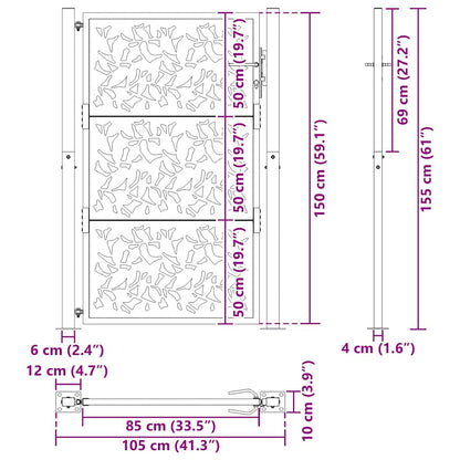 vidaXL Portail de jardin noir 105x155 cm acier conception de feuilles