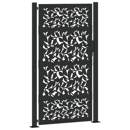 vidaXL Portail de jardin noir 105x180 cm acier conception de feuilles