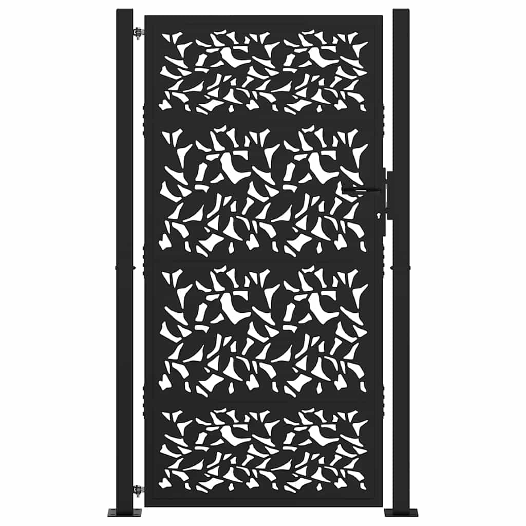 vidaXL Portail de jardin noir 105x180 cm acier conception de feuilles