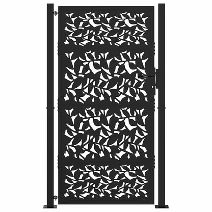 vidaXL Portail de jardin noir 105x180 cm acier conception de feuilles
