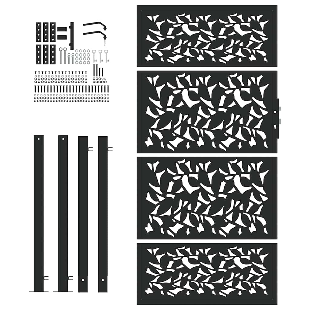 vidaXL Portail de jardin noir 105x180 cm acier conception de feuilles